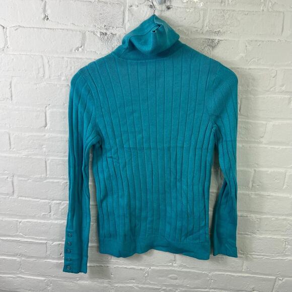 Talbots Women's Ribbed Pullover Sweater Long Sleeve Teal Blue Size Small - Picture 2 of 5